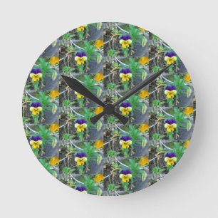 Purple & Yellow Pansy Round Clock