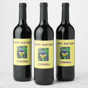Purple & Yellow Pansy Wine Label