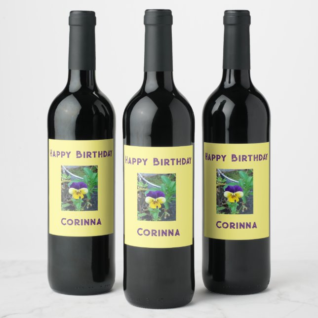 Purple & Yellow Pansy Wine Label (Bottles)