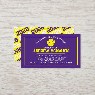 Purple & Yellow Pawprint Mini Graduation Invites