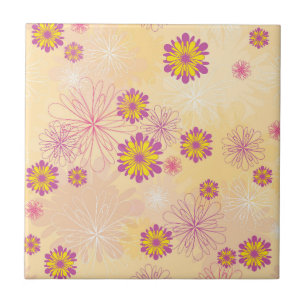 Purple Yellow Peonies Floral Garden Spring Flowers Ceramic Tile