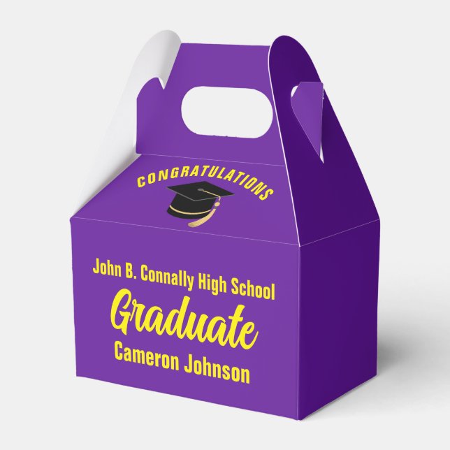 Purple Yellow Personalised Graduation Party Favour Box (Front Side)