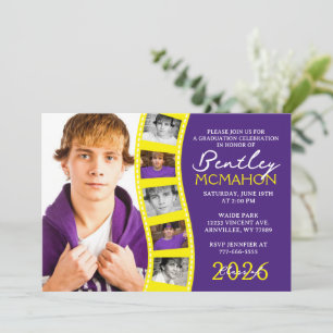 Purple & Yellow Photo Filmstrip Graduation Collage Invitation
