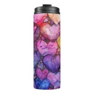 PURPLE YELLOW PINK BLUE VALENTINE HEARTS THERMAL TUMBLER
