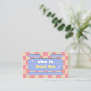 Purple Yellow Pink Retro Checkerboard Boho  Business Card