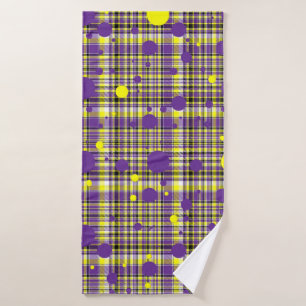 Purple Yellow Plaid Shower Curtain Modern Abstract Bath Towel Set