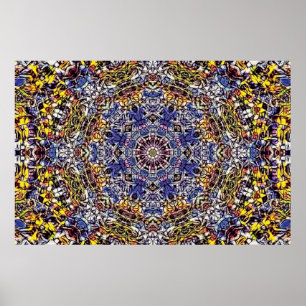 Purple & Yellow Psychedelic Fractal Mandala Poster