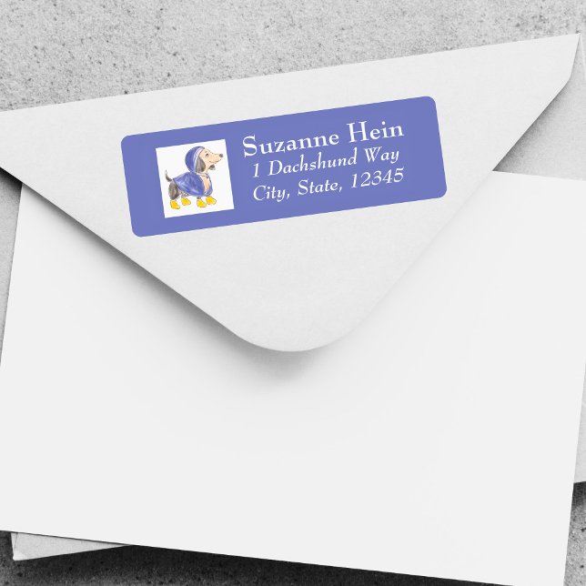 Purple Yellow Raincoat Dachshund  Return Address Label (Purple Yellow Raincoat Dachshund Label)