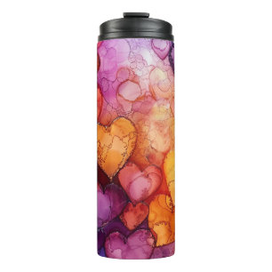 PURPLE YELLOW RED BLUE VALENTINE HEARTS THERMAL TUMBLER