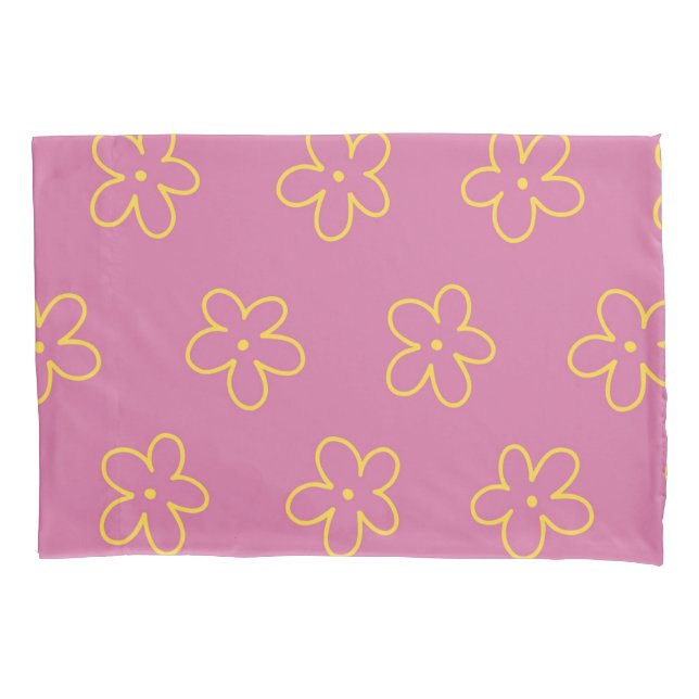 Purple Yellow Retro Y2K Bold Blossom Floral Pillowcase (Front)