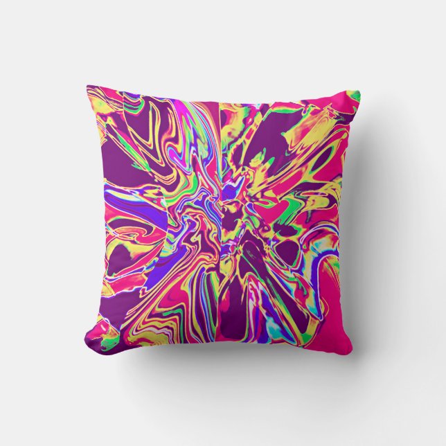 Purple Yellow Rose Blue Abstract Art Flower Design Cushion (Front)
