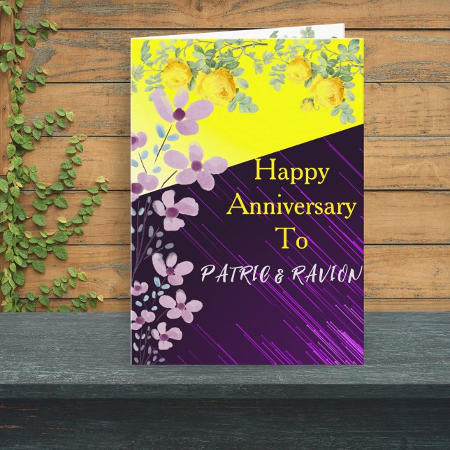 Purple & Yellow Rose Modern Boho Chic Floral Neon  Invitation (Creator Uploaded)