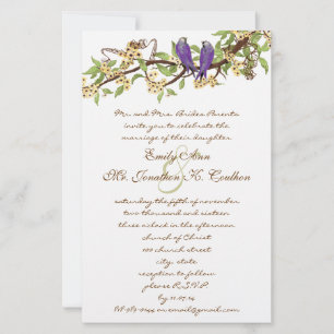 Purple Yellow Rustic Love Bird Wedding Invitations