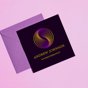 Purple Yellow Sound Wave Hypnotherapy Minimalist  Square Business Card