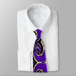 Purple Yellow Spiral Spin, Abstract Whirl Pattern Tie