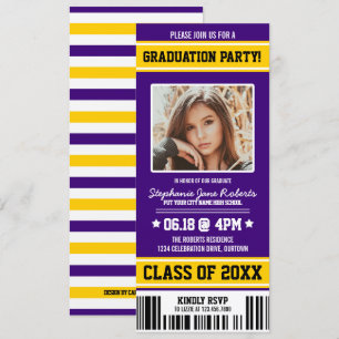 Purple Yellow Sporty Graduation Party Ticket Invitation