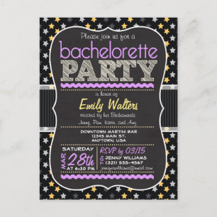 Purple, Yellow Stars Bachelorette Party Invitation