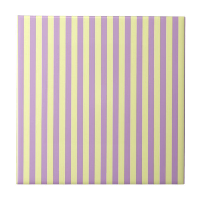 Purple Yellow Stripes Pattern Minimal Modern Ceramic Tile (Front)