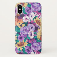 Purple & yellow summer flowers collage pattern