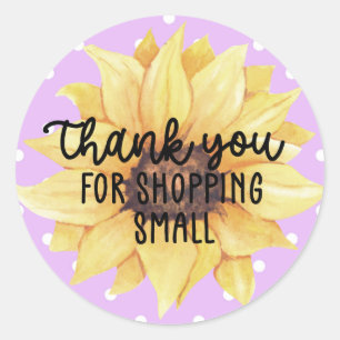 Purple Yellow Sunflower Thank You Shopping Small Classic Round Sticker