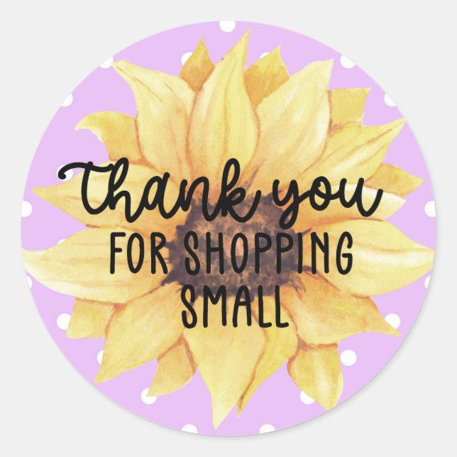 Purple Yellow Sunflower Thank You Shopping Small Classic Round Sticker (Front)