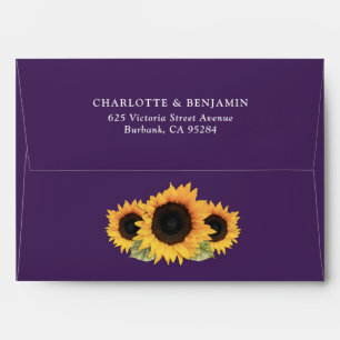Purple Yellow Sunflower Wedding Return Address Envelope