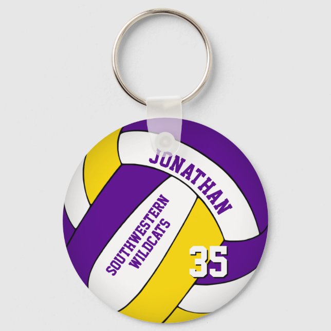 purple yellow team name boys' volleyball key ring (Front)