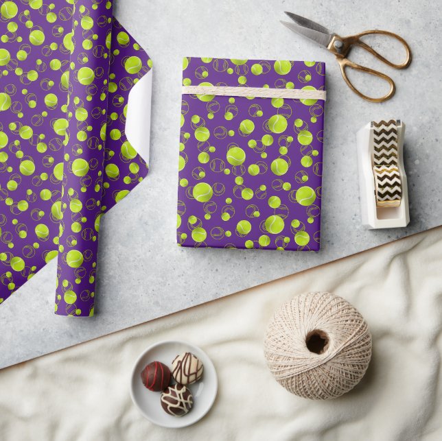 Purple Yellow Tennis Ball Pattern Wrapping Paper (Crafts)