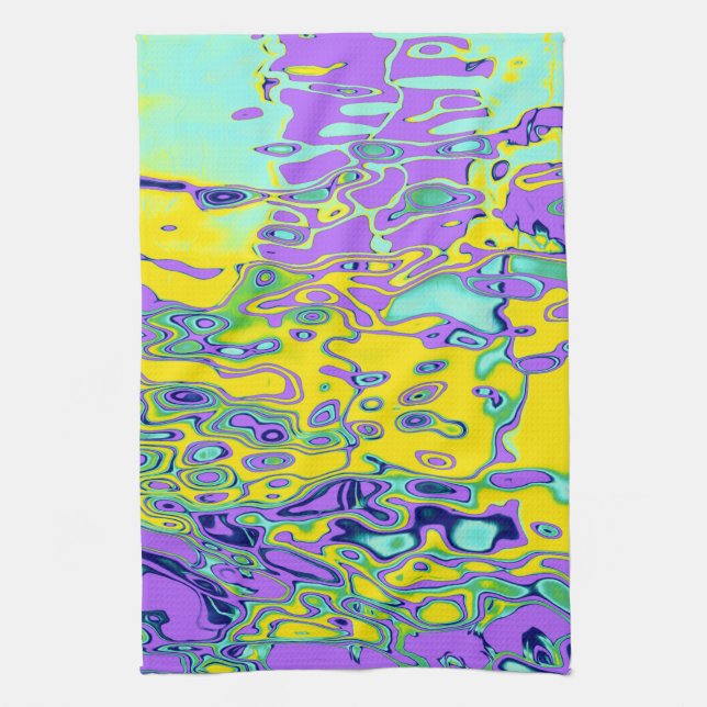 Purple Yellow Turquoise Blue Abstract Pattern   Tea Towel (Vertical)