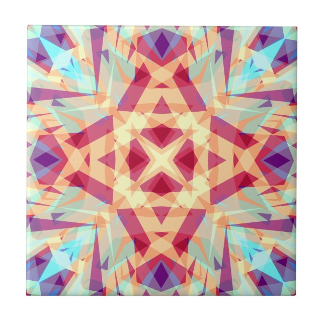 Purple Yellow Turquoise Red Geometric Moroccan  Cu Ceramic Tile (Front)