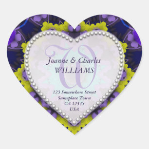 Purple Yellow Unique Monogram Wedding Stickers