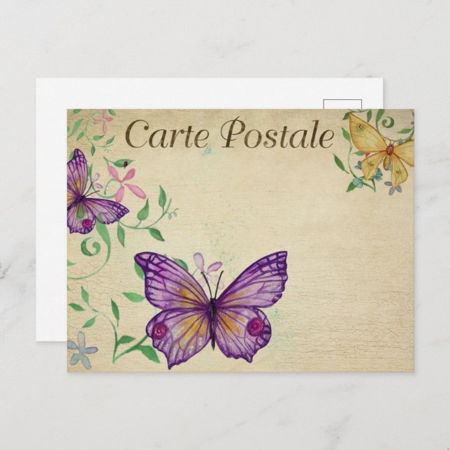 Purple & Yellow Vintage Butterflies Postcard (Front/Back)