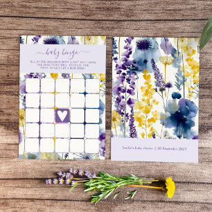 Purple Yellow Watercolor Wildflower Baby Bingo Invitation