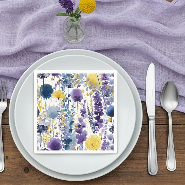 Purple Yellow Watercolor Wildflower Baby Shower Napkin (Creator Uploaded)