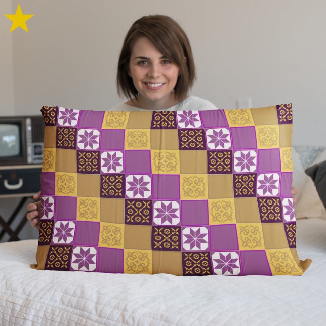 Purple Yellow White Classic European Mosaic Tiles Pillowcase (Creator Uploaded)