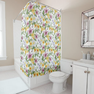 Purple Yellow White Green Floral Boho Chic  Shower Curtain