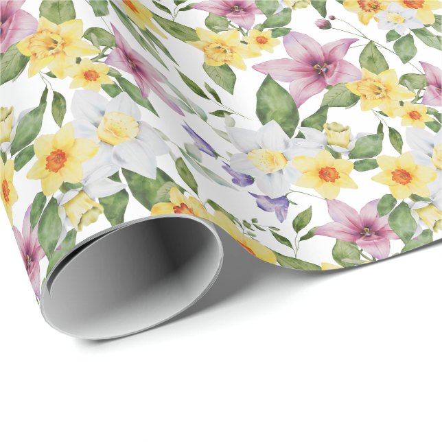 Purple Yellow White Green Floral Greenery Leaves  Wrapping Paper (Roll Corner)