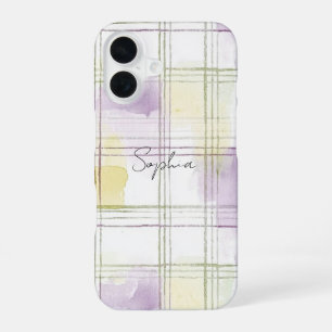 Purple Yellow White Plaid Stripes iPhone 16 Case