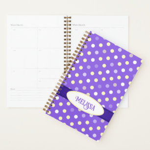 Purple yellow white polka dot custom name  planner
