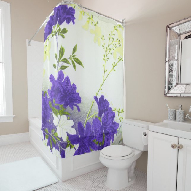 Purple yellow white spring blossom shower curtain (In Situ)