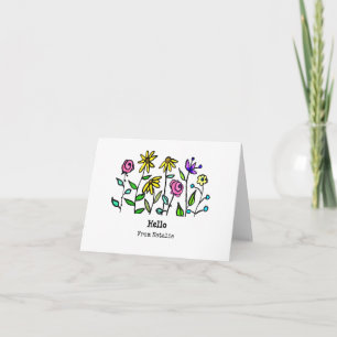 Purple Yellow Wildflowers Personalised Retro Boho Note Card