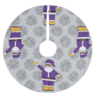 purple yellow xmas black santa claus basketball brushed polyester tree skirt