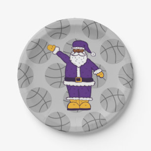purple yellow xmas black santa claus basketball paper plate