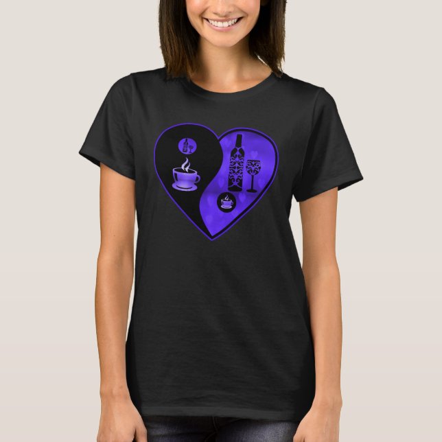 Purple Yin & Yang Coffee & Wine T-Shirt (Front)