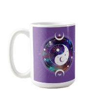 Purple Yin Yang Galaxy and Crescent Moon Mystical 