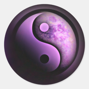 Purple Yin Yang Moon Classic Round Sticker