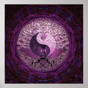 Purple Yin Yang with Tree of Life Poster