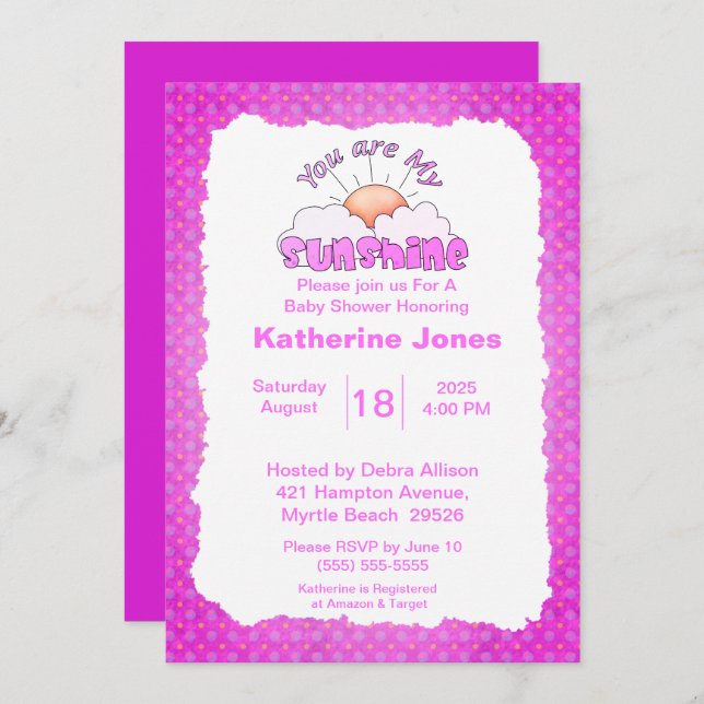 Purple You Are My Sunshine Baby Shower         Invitation (Front/Back)