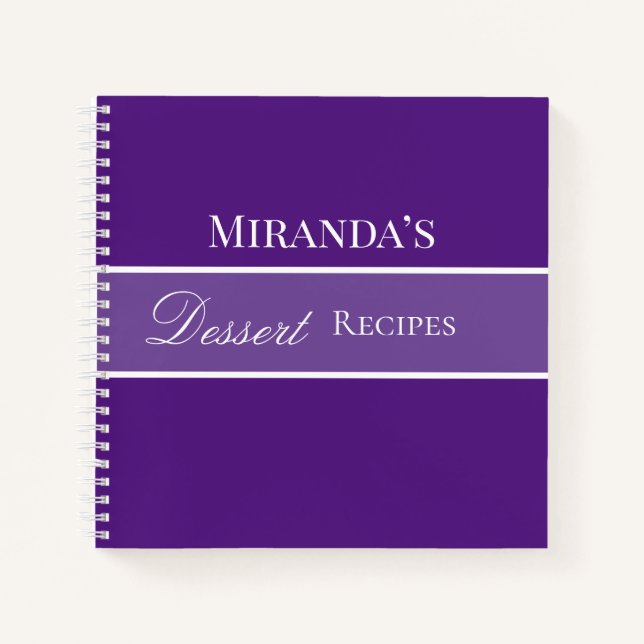 Purple Your Name Dessert Recipes Script Typography Notebook (Front)