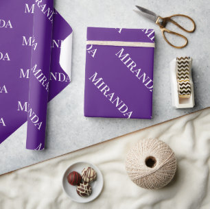 Purple Your Name Typography Pretty Girly Wrapping Paper
